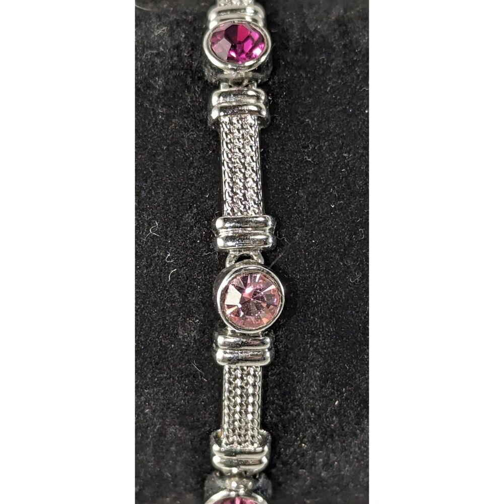 Three Shades of Pink Rhinestone in Silver Tone Setting Bracelet